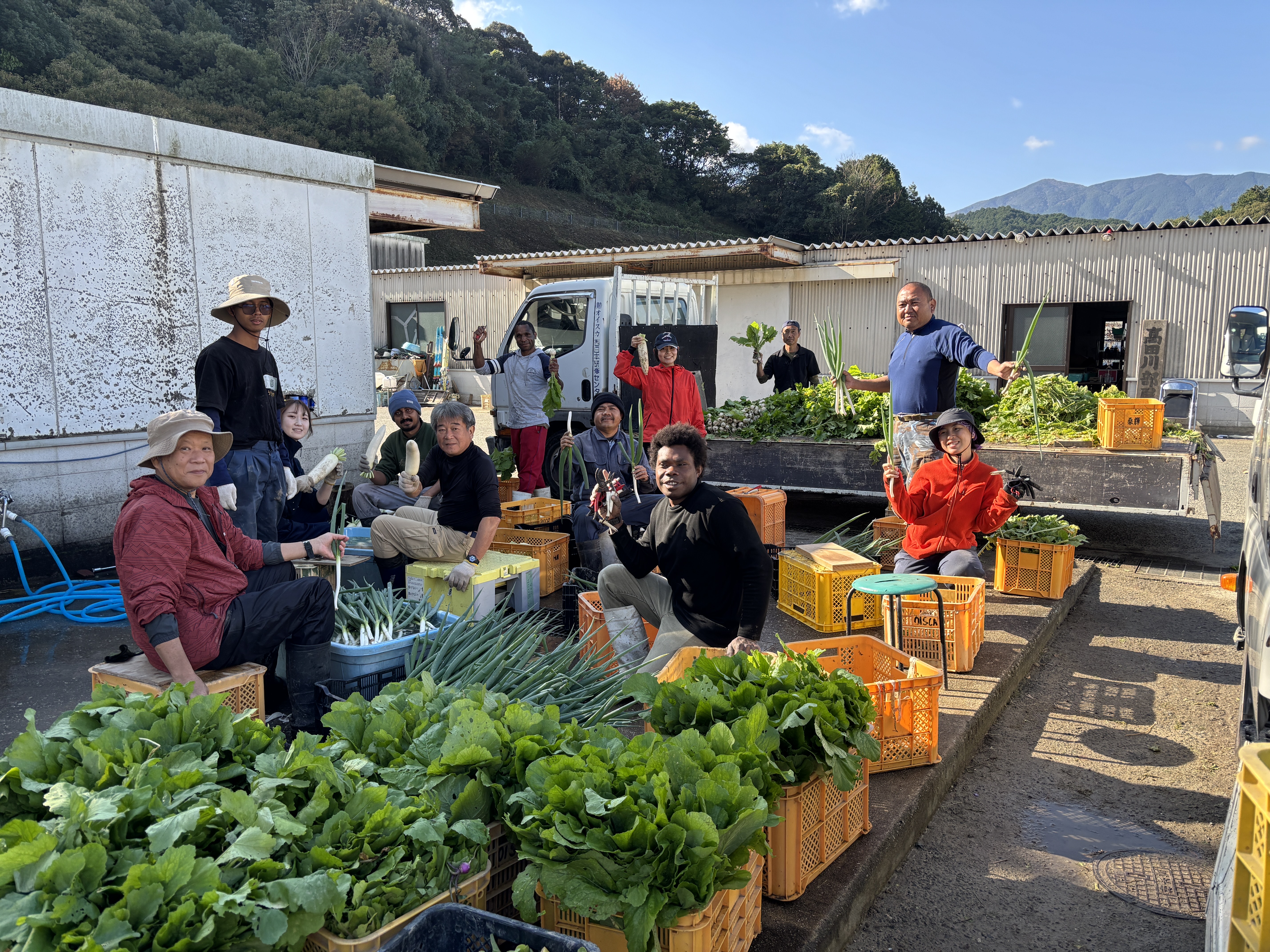 オイスカ西日本研修センターでの収穫後の作業の様子